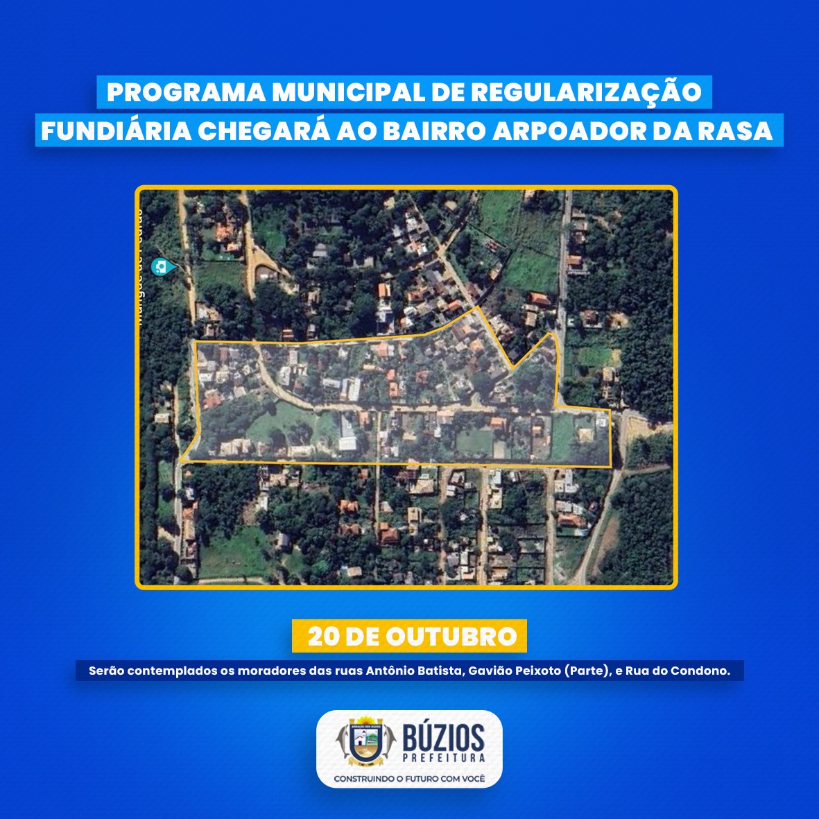 Programa Municipal de Regularização Fundiária chegará ao bairro Arpoador da Rasa