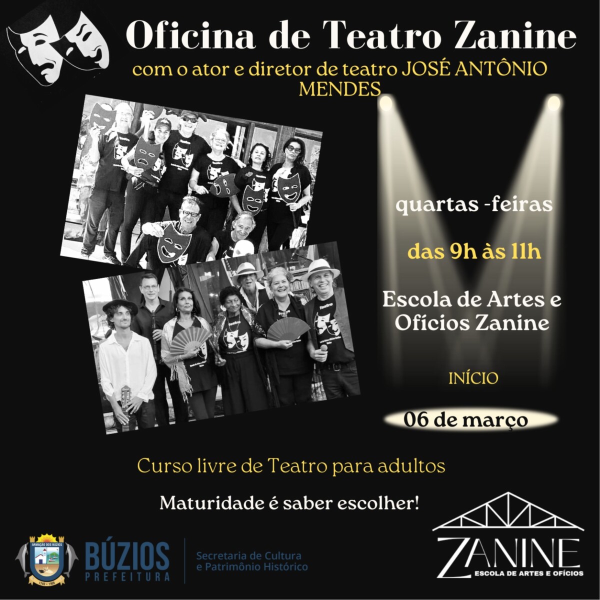 Curso livre de teatro gratuito para adultos na Escola de Artes e Ofícios Zanine